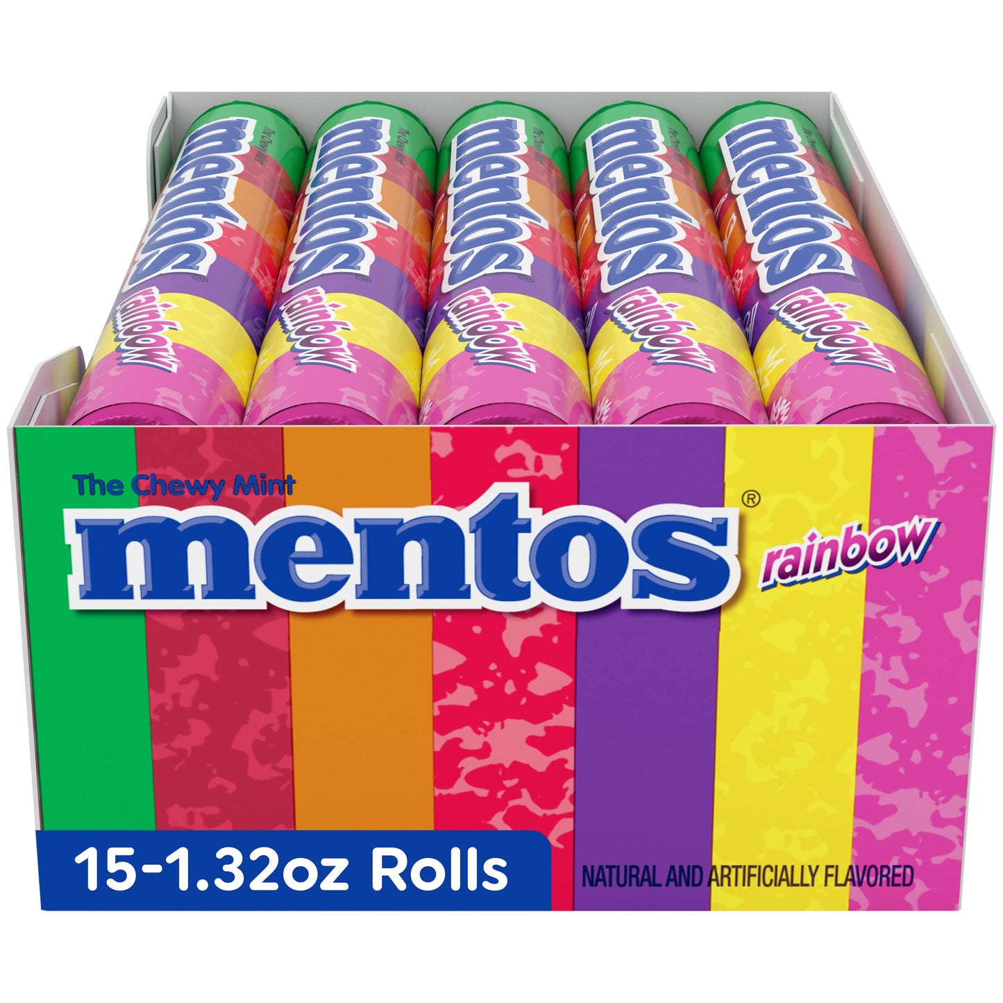 Mentos Chewy Mint Candy Roll, Rainbow, 1.32 ounce/14 Pieces (Pack of 15) - "Rainbow Mint Candy Rolls!"