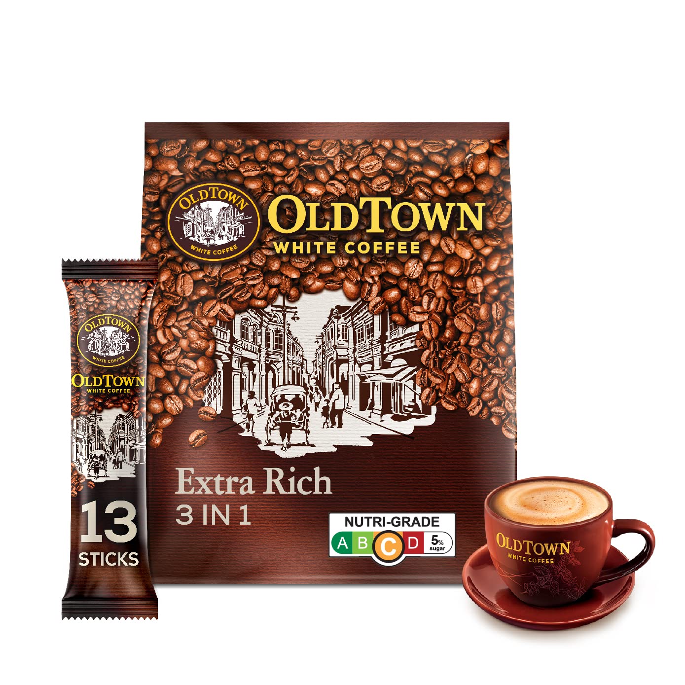 Old Town White Coffee Extra Rich: 13 Sachets x 35g Each - Malysia's Finest Strong Coffee