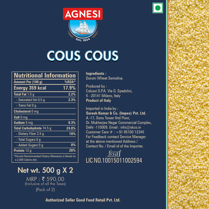 Agnesi Cous Cous 500g, Pack of 2 - Double the Delight!