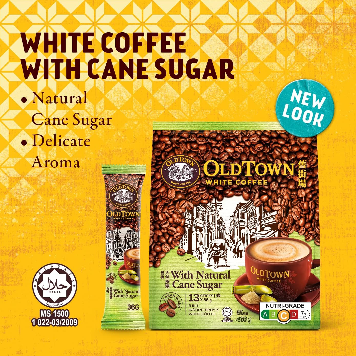 Old Town White Coffee with Cane Sugar - 13 Sticks Pack - Indulge in Authentic Malaysian Flavor!