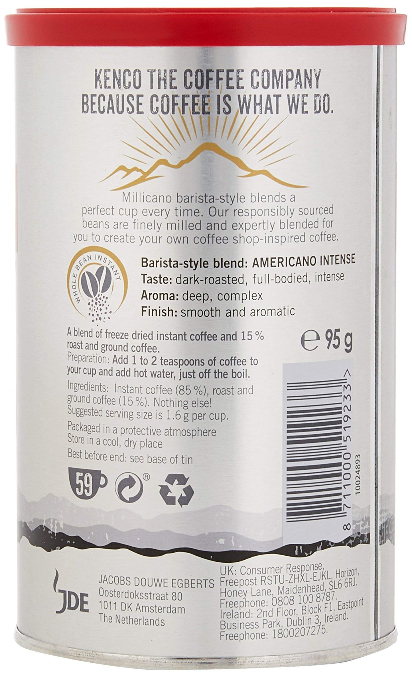 Kenco Millicano Americano Intense Barista Edition 95g - Indulge in intense flavor with Kenco Millicano Americano Intense Barista Edition, 95g.