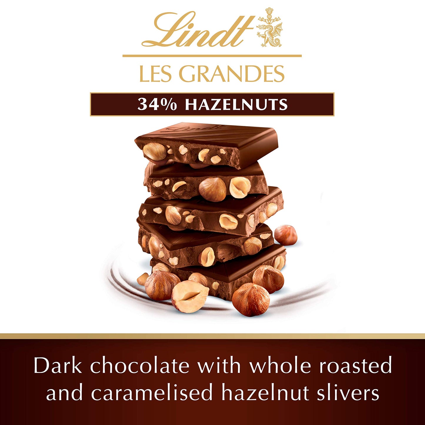 LINDT LES GRAND Hazelnuts Dark Chocolate, 150g