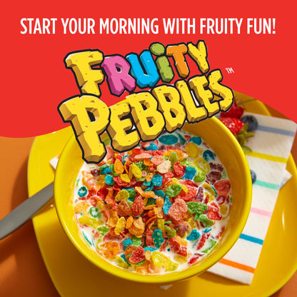 Fruit Pebbles Post Sweetened Rice Cereal, Fruity - 311 G - Fruity Pebbles cereal! Sweetened rice cereal that's bursting with fruity flavors for a fun and colorful breakfast!