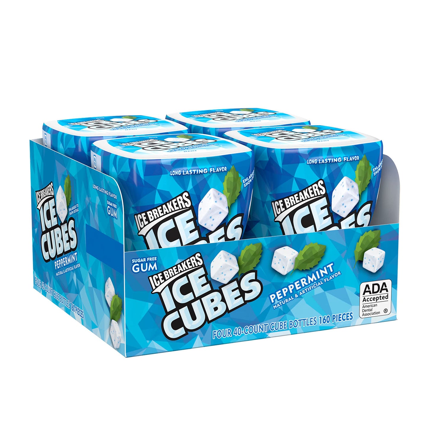 Ice Breakers Ice Cubes Sugar Free Gum Peppermint 40 Count Containers Pack Of 4 - Four containers of peppermint gum cubes, 40 pieces each.