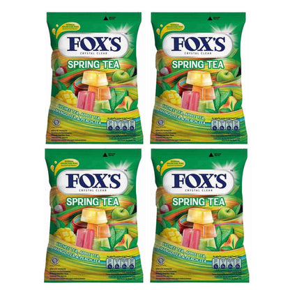 Fox's Crystal Clear Spring Tea Candy, 90g [Lychee Tea, Apple Tea, Mango Tea, Peach Tea Candy] (Fox's Tea- 90g x 4) - Four-pack assorted tea candy!