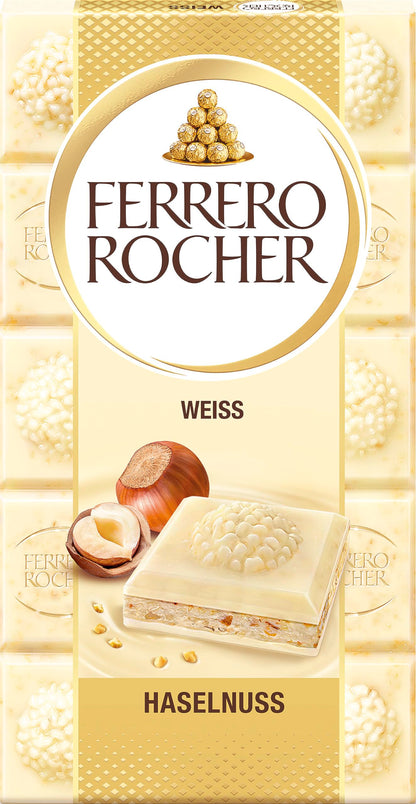 Ferrero Rocher Chocolate Rocher White Chocolate With Hazelnut Bar 90g - White chocolate hazelnut delight!