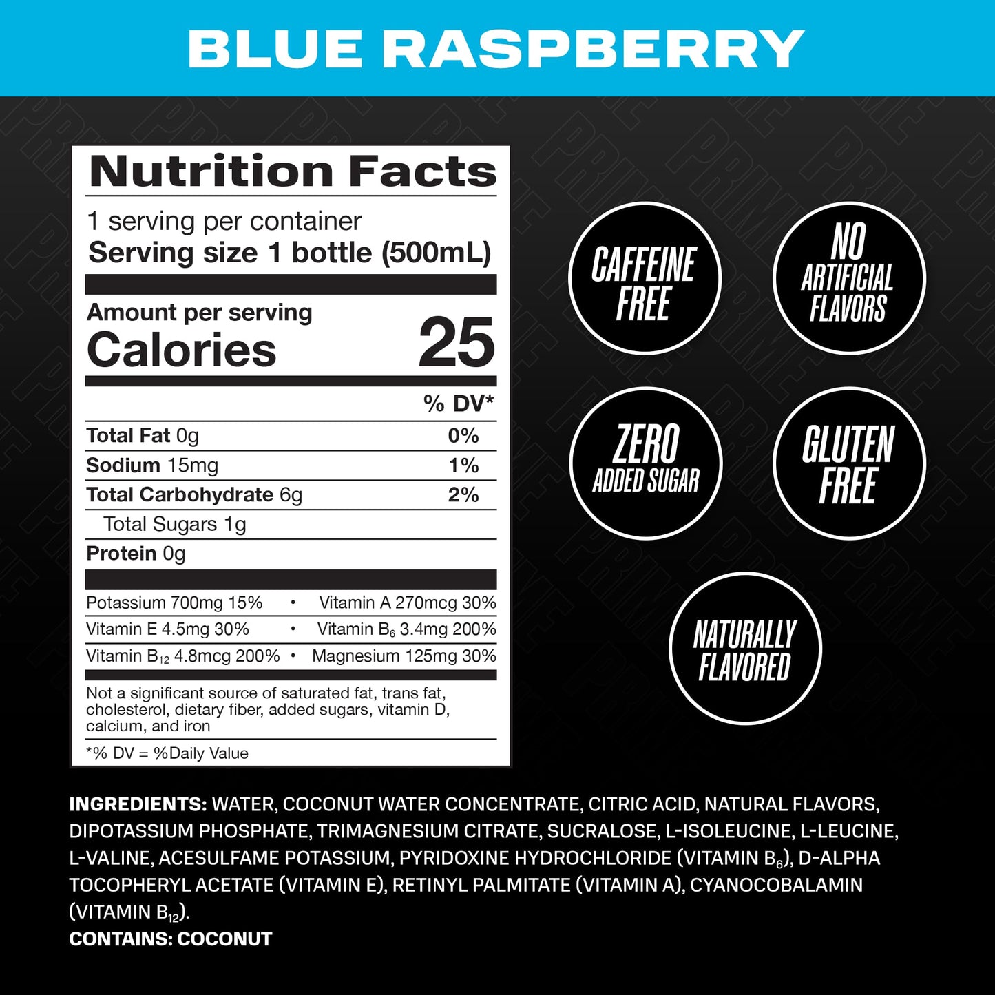 Prime Blue Raspberry Hydration Drink, 16.9 fl oz â„® 500 ml, 12 Pack - Stay hydrated with blue raspberry!