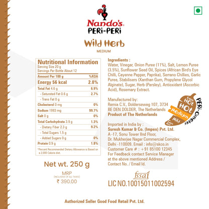 Nando's Peri Peri Sauce - Wild Herb, 250g, Product of Netherlands - "Wild Herb Peri Peri Magic!"