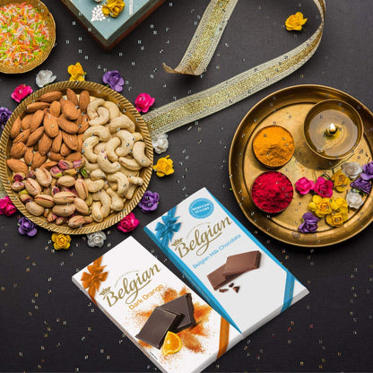 The Belgian Exclusive Diwali Combo Pack of Dark Orange Bar and Milk Chocolate Bar, Ideal for Gifting, Birthday Gift, Dark and Milk Chocolate, Chocolate Collection, 200g Diwali Gift