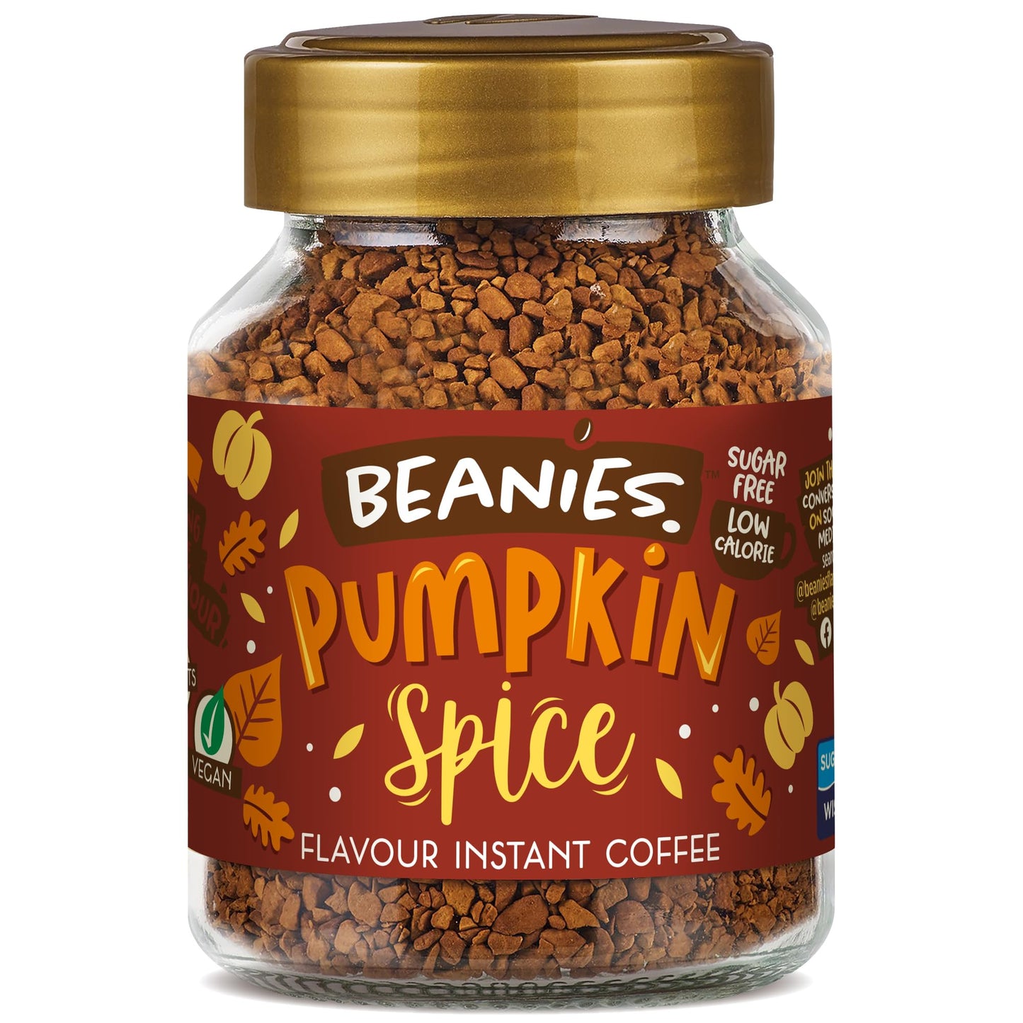 Beanies Instant Flavoured Coffee - Pumpkin Spice, 50g | Low Calorie, Sugar Free | 50 g | Pack of 1 - Autumn in a cup