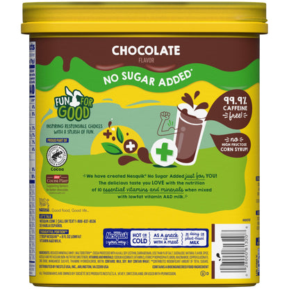 Nesquik Chocolate Powder No Sugar Added, 16 oz - "Chocolate Nesquik - No Sugar Added, All the Chocolate Flavor!"