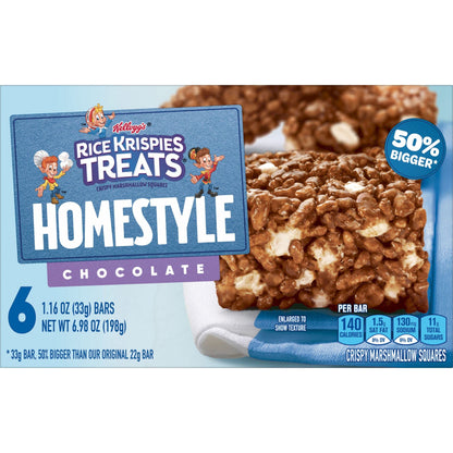 Kellogg's Rice Krispies Treats Homestyle, Crispy Marshmallow Squares, Chocolate, Lunch Box Snack, 6.98oz Box (6 Count)