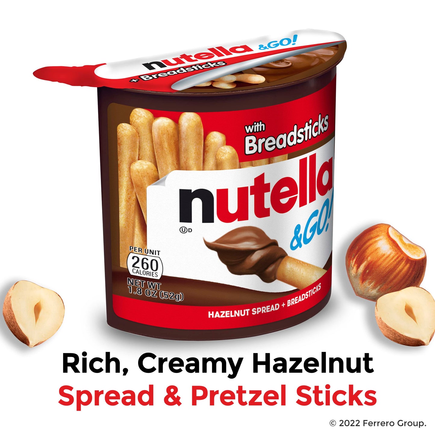 Nutella Ferrero & Go Hazelnut Spread With Cocoa & Bread Sticks,52G Each (Pack Of 2) - "Snack to go!"