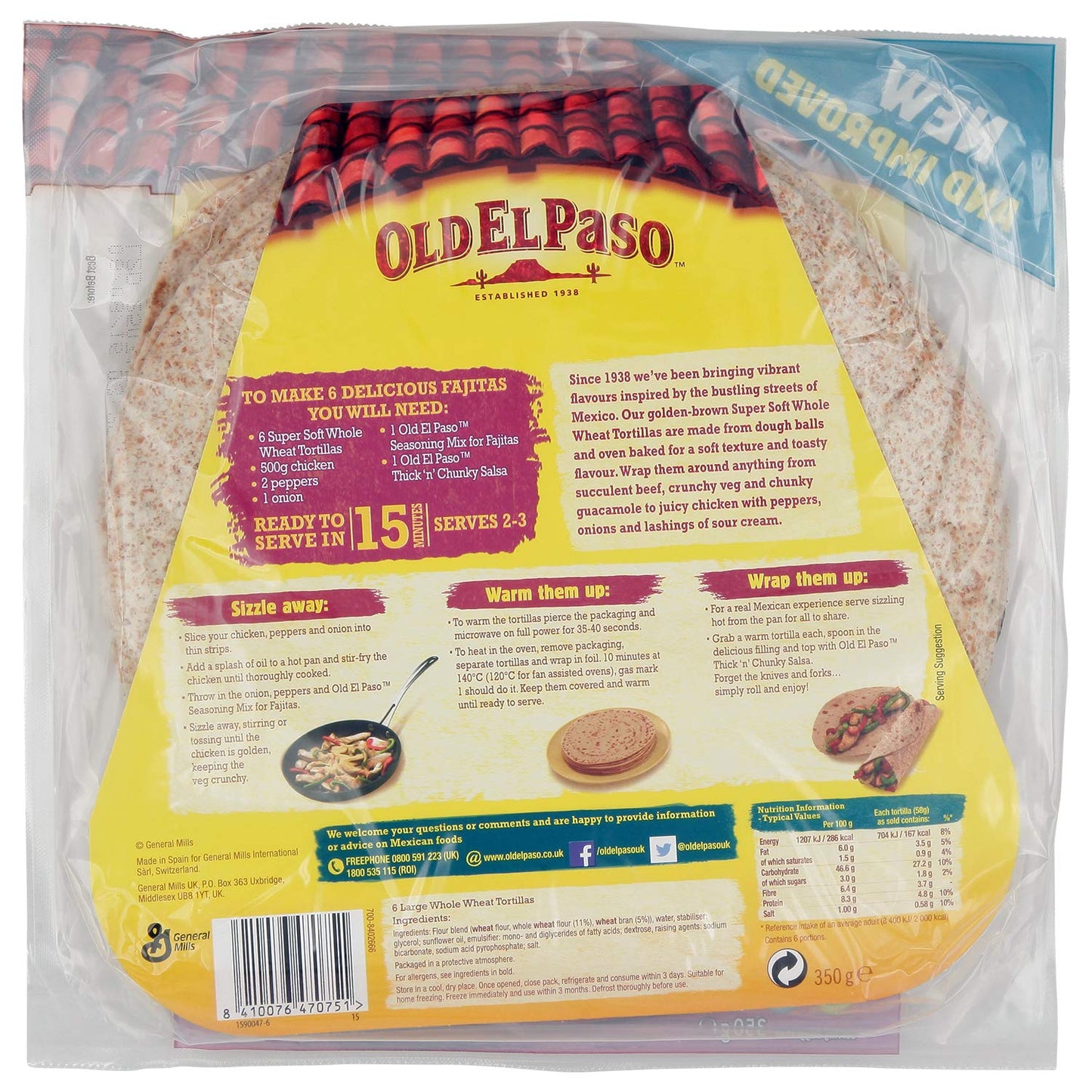 Old El Paso Tortilias Whole Wheat, 350 g - "Wholesome whole wheat!"