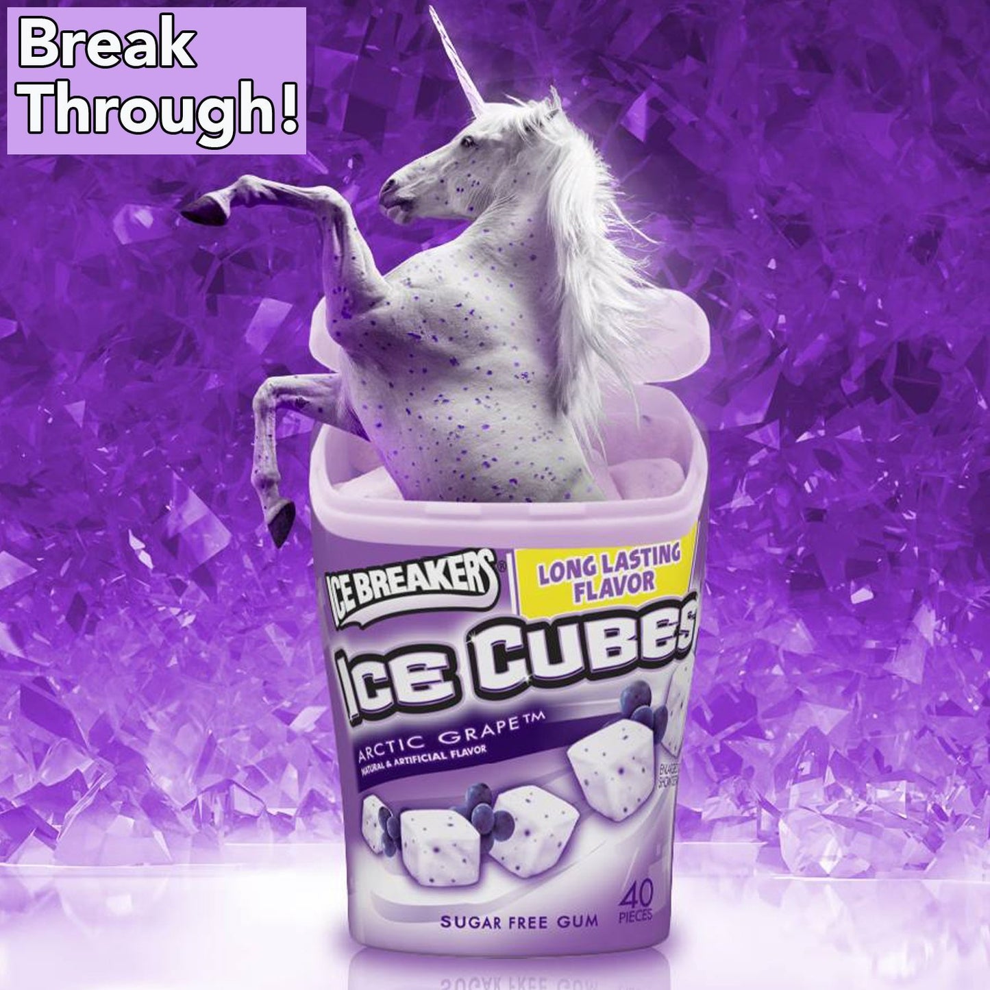 Ice Breakers Ice Cubes Grape- Sugar-free Mints, 40 Cubes Bottle - Grape-flavored sugar-free mints, 40 cubes in a bottle.