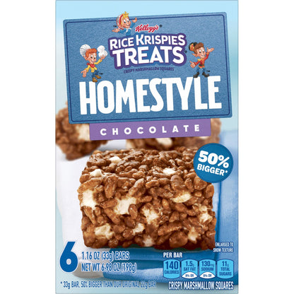 Kellogg's Rice Krispies Treats Homestyle, Crispy Marshmallow Squares, Chocolate, Lunch Box Snack, 6.98oz Box (6 Count)