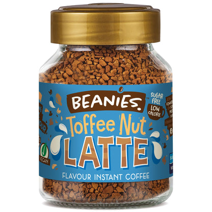 Beanies | Instant Flavoured Coffee | Toffee Nut Latte | Low Calorie, Sugar Free | 50 g | Pack of 1 - Nutty toffee delight