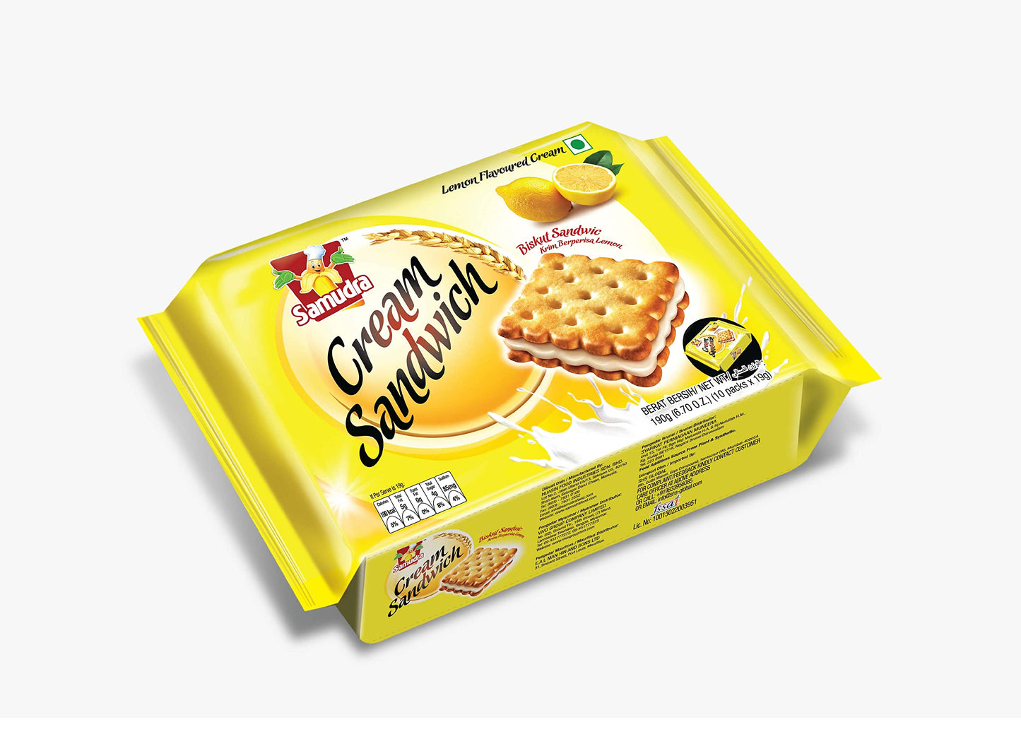 Samudra Lex Cream Sandwich Biscuits (Lemon Flavour) - 190 gm