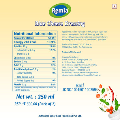 Remia Dressing Blue Cheese, 250ml, Pack of 2, Product of Netherlands - Blue Cheese Duo!