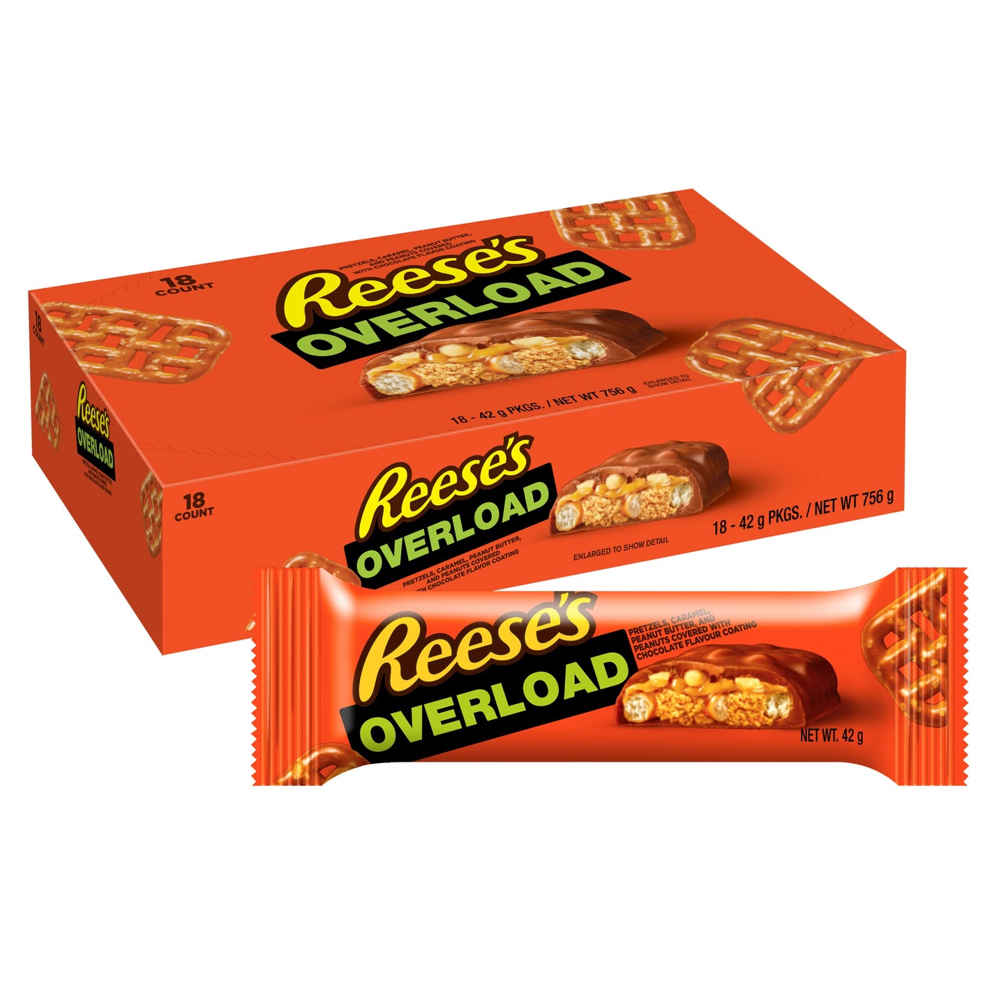 Reese's Overload, 42 g - Pack of 18 Chocolate Box 756g - Overload Chocolate Indulgence!