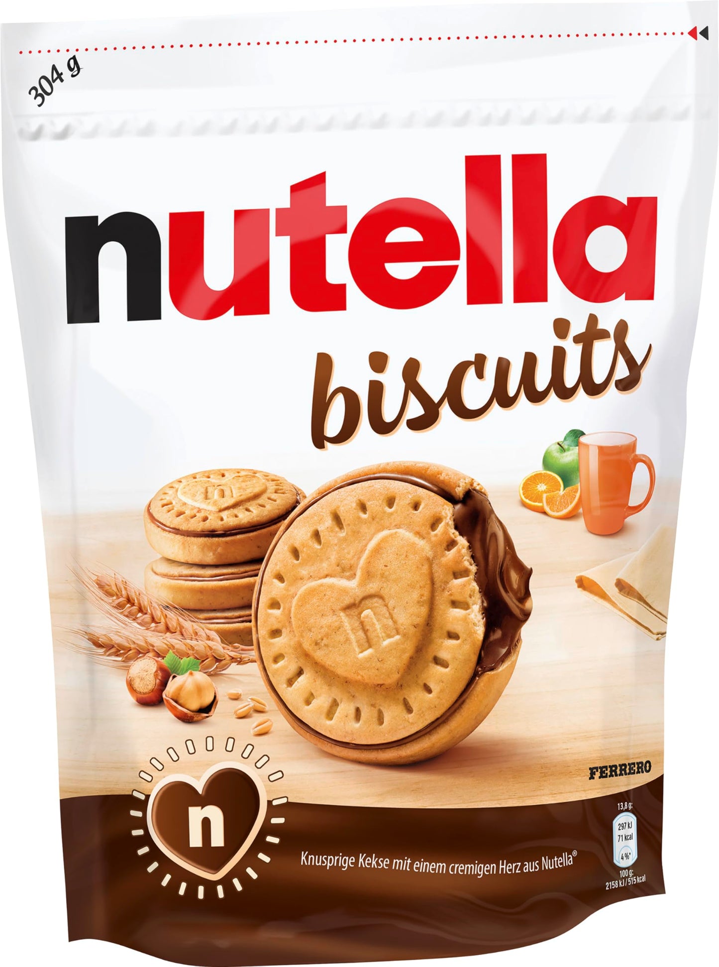 Nutella Ferrero Biscuits, 304g, White & Brown - "Double the Nutella delight!"