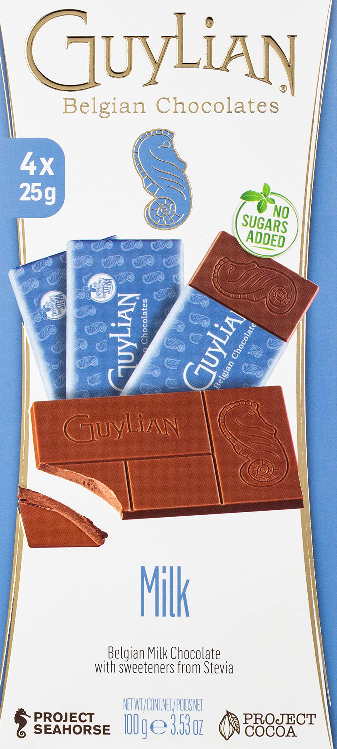 GuyLian No Sugar Added Bar Milk, 100g - Delicious milk chocolate sweetened naturally.