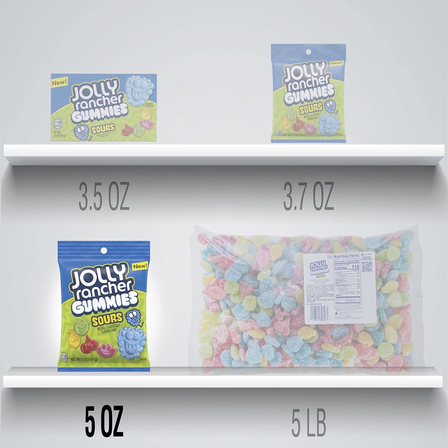 JOLLY RANCHER Gummies Sour Fruit Flavors Candy, 5 Oz, Blue & Green, 141g - Tangy and tasty JOLLY RANCHER Gummies Sour Fruit Flavors, 141g.