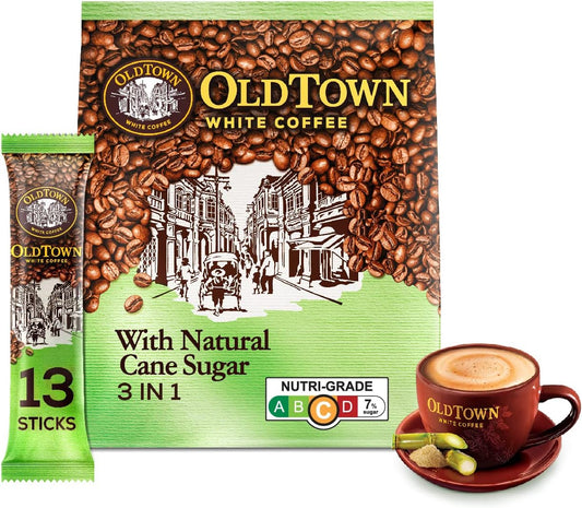 Old Town White Coffee with Cane Sugar - 13 Sticks Pack - Indulge in Authentic Malaysian Flavor!