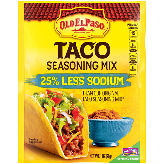 Old El Paso Taco Seasoning Mix, 25% Less Sodium -28 g (1 oz) - "Less sodium, same great taste!"