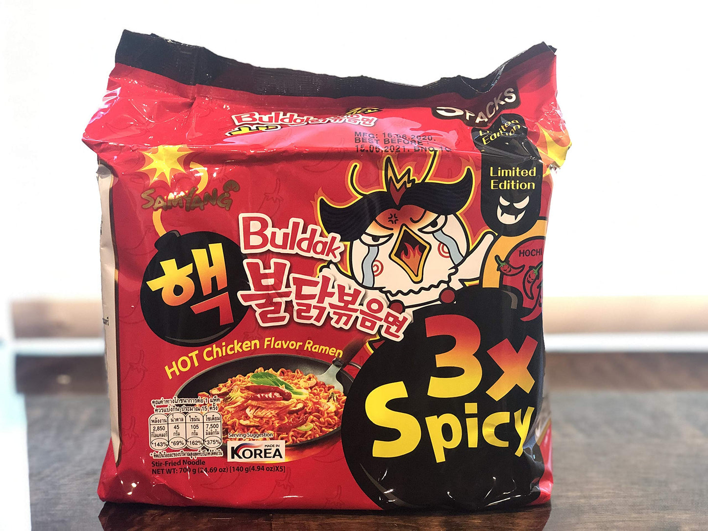 Samyang 3Xspicy Hot Chicken Ramen (140 gramsx5) Pouch, 700 grams