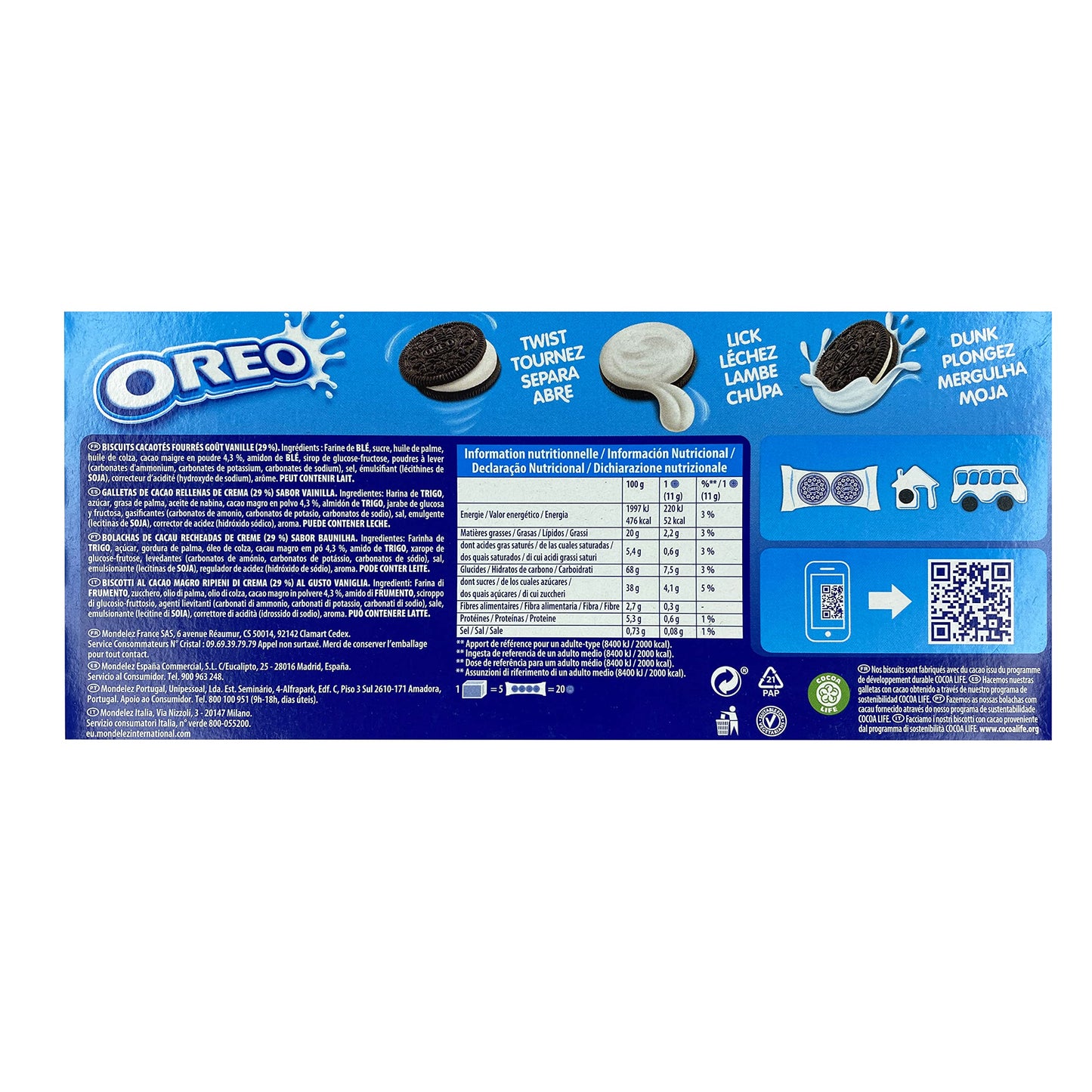 Oreo Original 5 Pouch Biscuits, 220 g, Sky Blue & Dark Blue - "On-the-go original!"