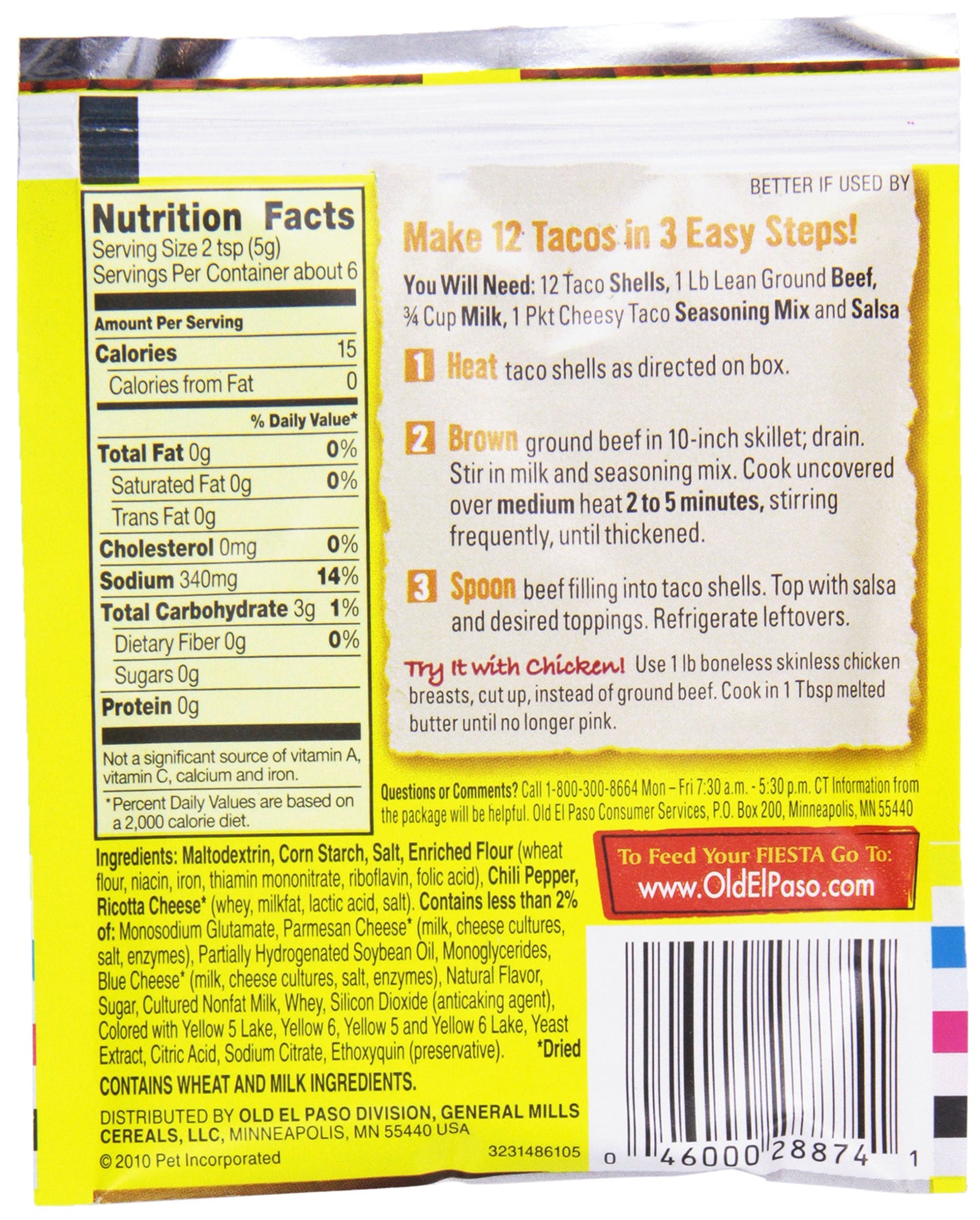 Old El Paso Taco Seasoning Mix Cheesy, 28g - "Add a cheesy twist!"