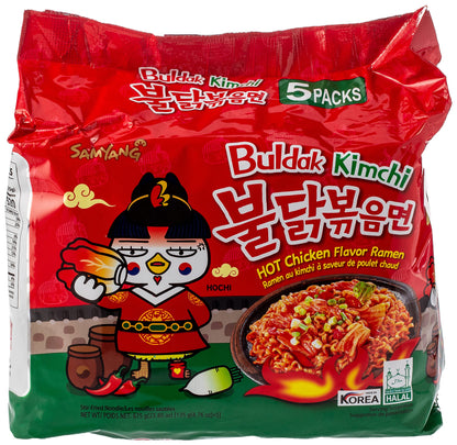 Samyang Hot Chicken Ramen Buldak Kimchi Noodles,135 Grams -Pack of 5