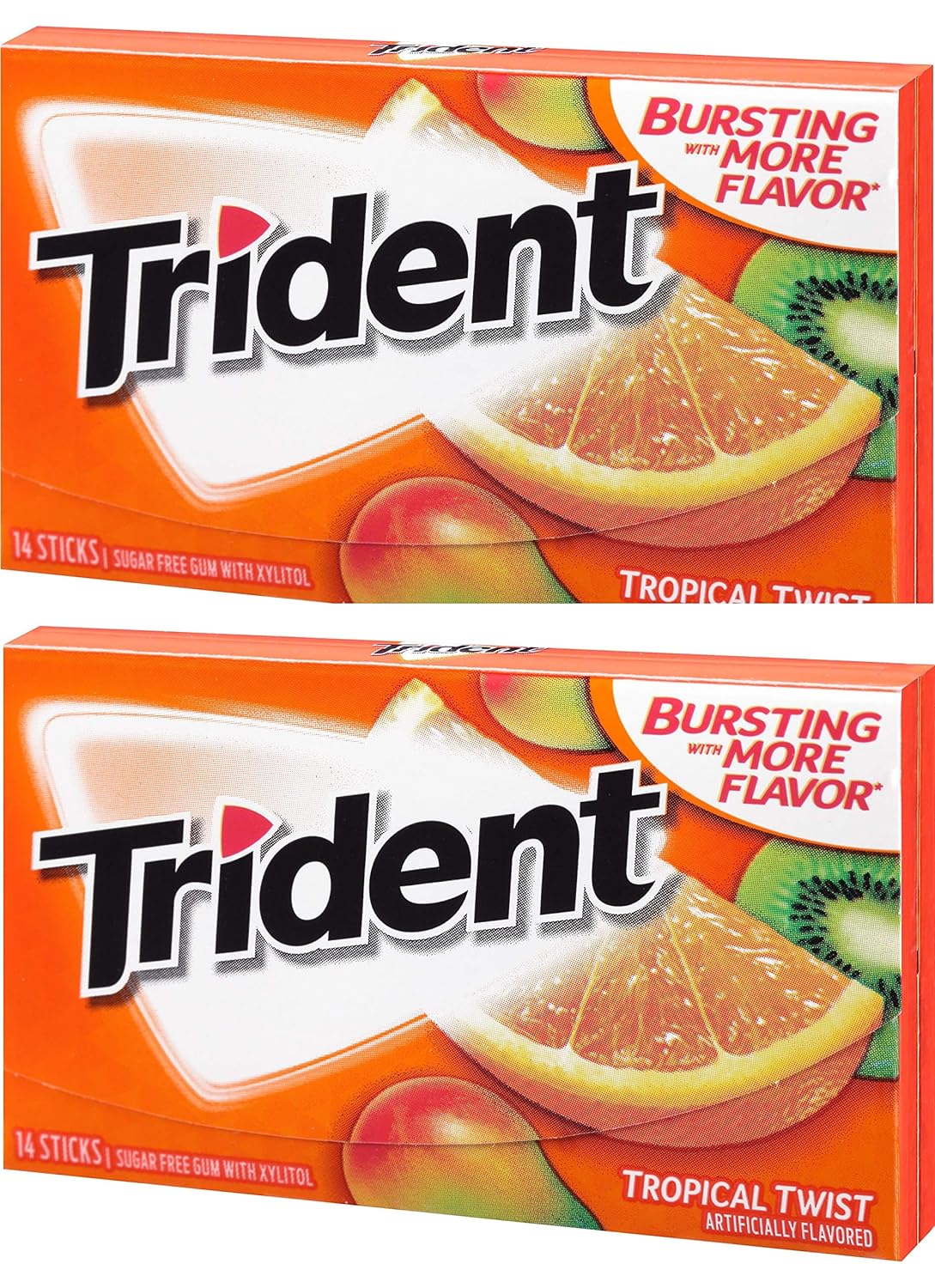 Trident Tropical Twist Imported Sugar-Free Gum, 14 Sticks, 2 Count - Escape to Exotic Flavors!