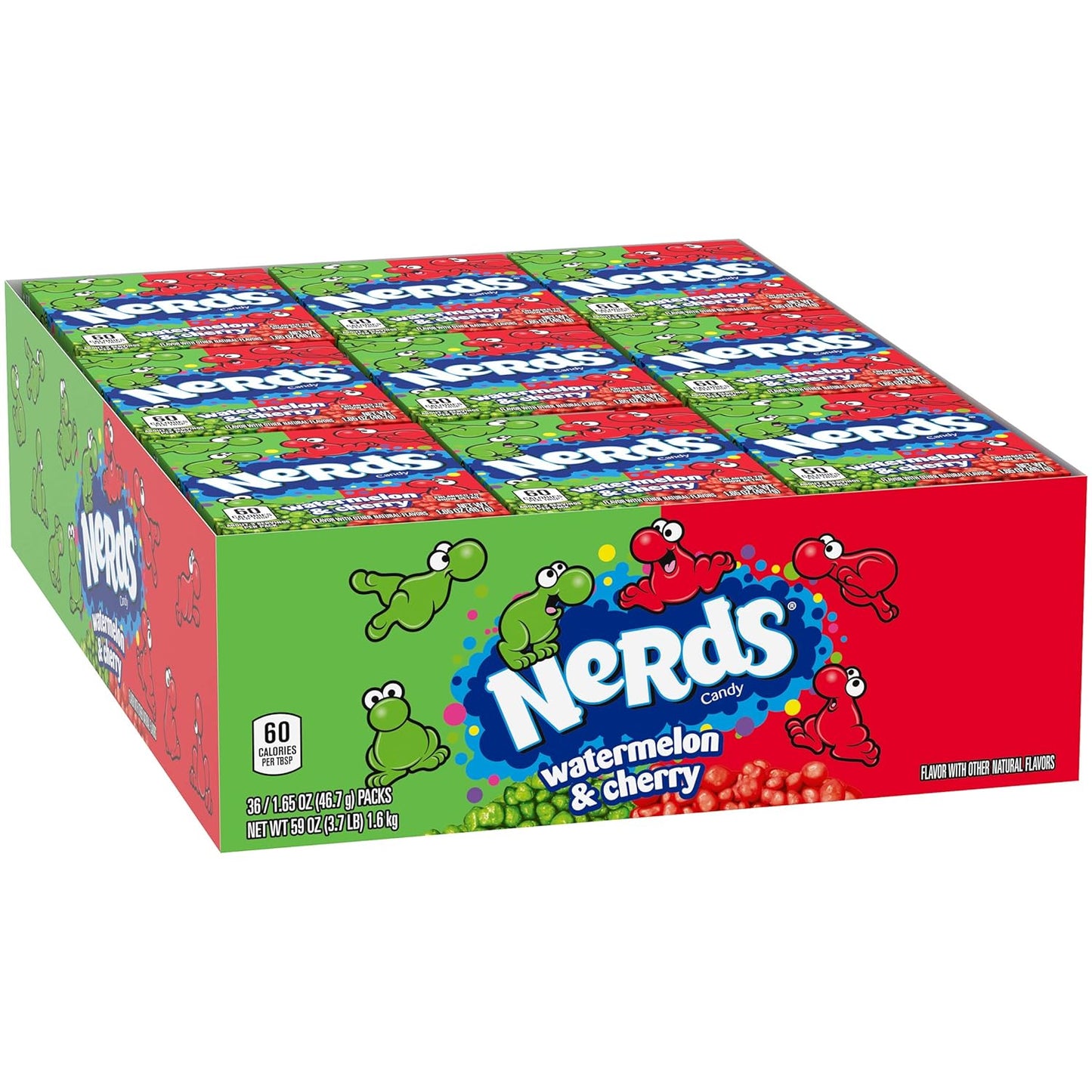 Wonka Nerds Watermelon and Wild Cherry - Pack of 36, 1.65-Ounce Packets - Experience the Ultimate Flavor Fusion!