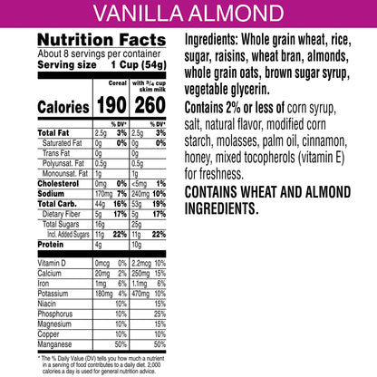 Raisin Bran Kellogg's Vanilla Almond Crunch Cereal 447 g - Vanilla almond crunch cereal, 447g!