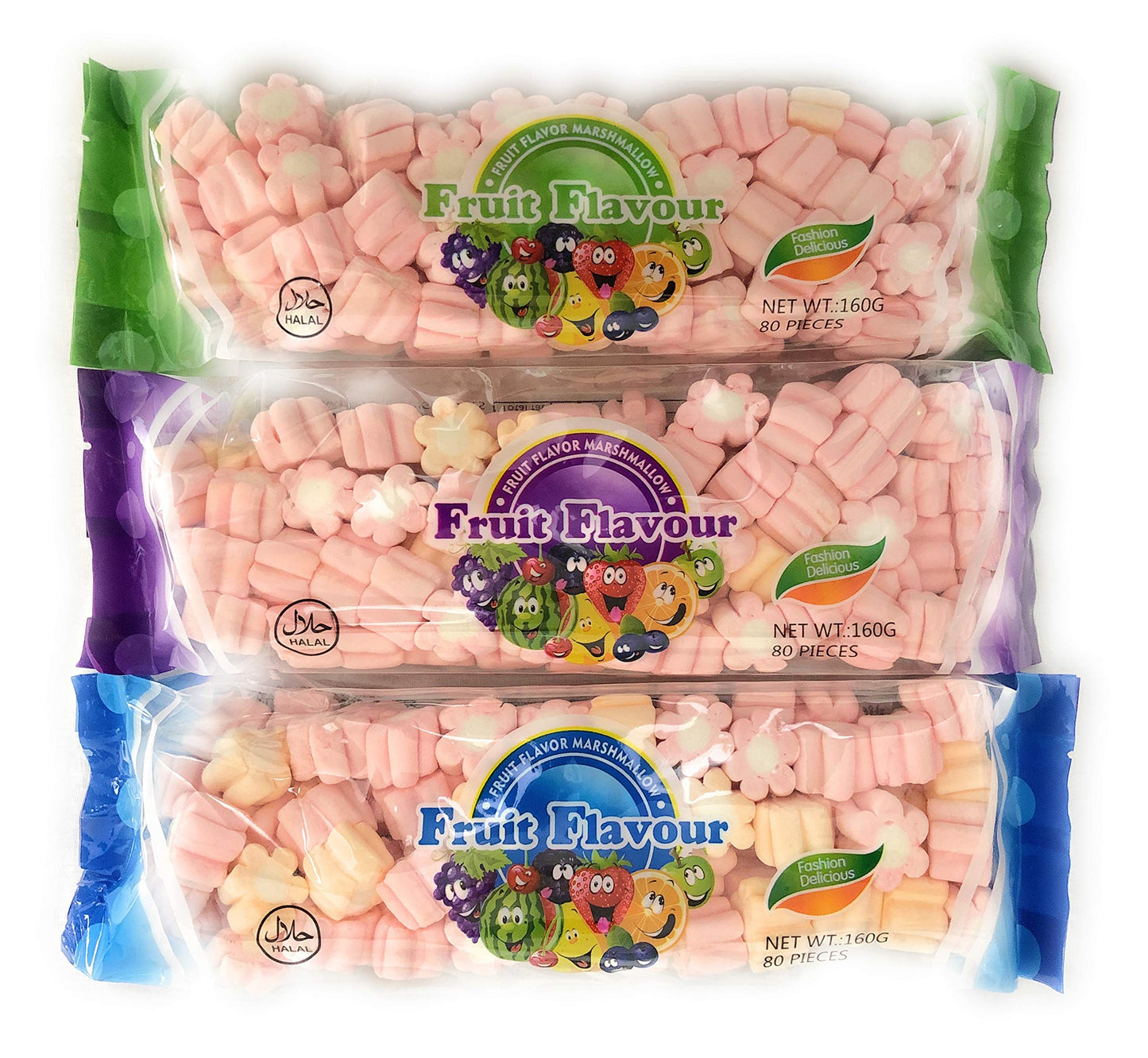 FRUIT FLAVOUR Marshmallow Flower Shape (Pack of 3) (160g*3) - Flower-shaped marshmallows, pack of 3!