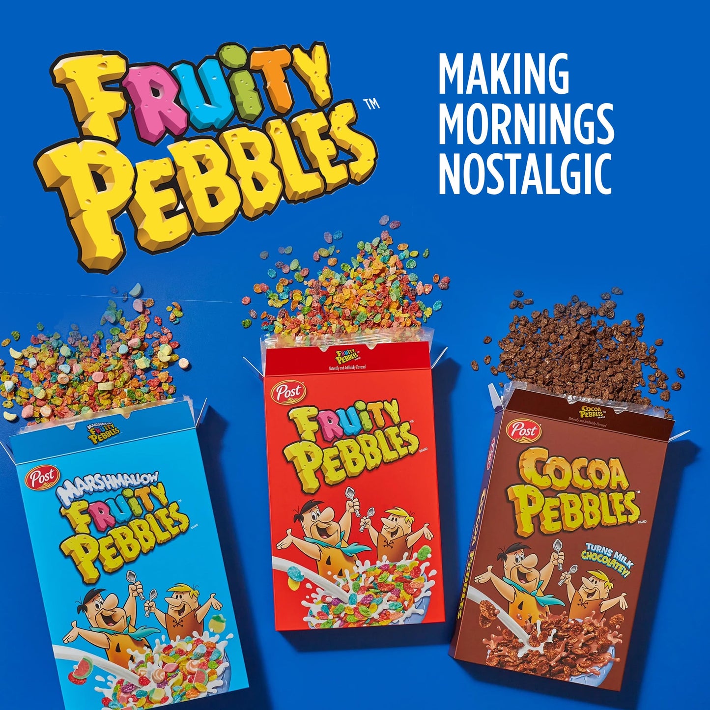 Fruit Pebbles Post Sweetened Rice Cereal, Fruity - 311 G - Fruity Pebbles cereal! Sweetened rice cereal that's bursting with fruity flavors for a fun and colorful breakfast!