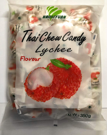 Haoliyuan Thai Chew Candy Lychee 350g (appx . 100pcs) - Lychee flavored chew candy, approximately 100 pieces per pack.