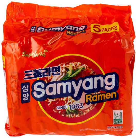 Samyang Ramen Instant Noodles, 120g (Pack of 5) Pouch, 550g - Classic Flavor, Ready in Minutes