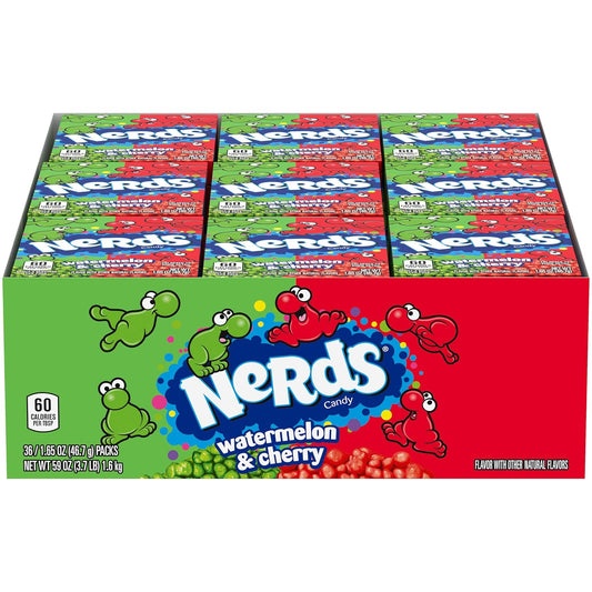 Wonka Nerds Watermelon and Wild Cherry - Pack of 36, 1.65-Ounce Packets - Experience the Ultimate Flavor Fusion!