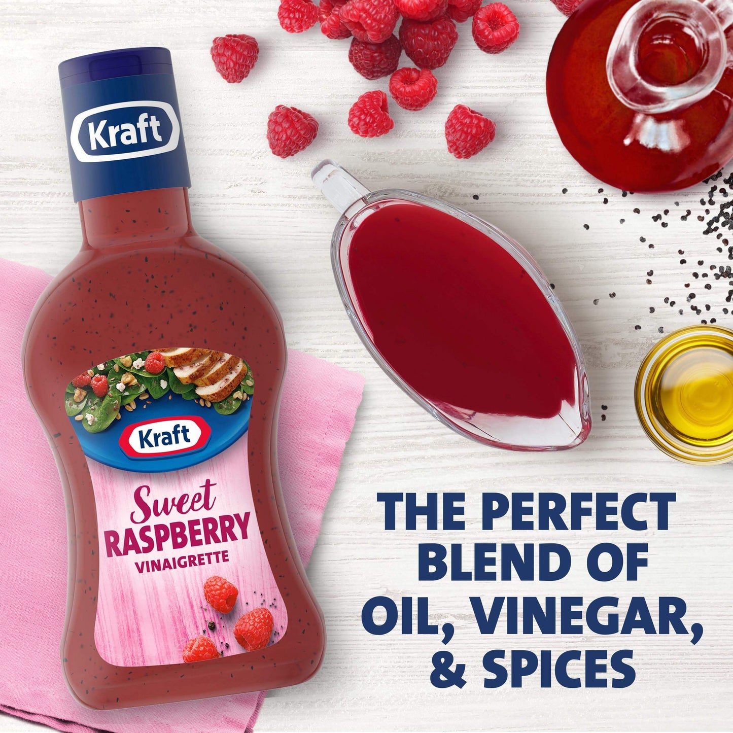 Kraft Olive Oil Vinaigrettes Raspberry Salad Dressing (14 fl oz Bottle) - "Raspberry Vinaigrette!"