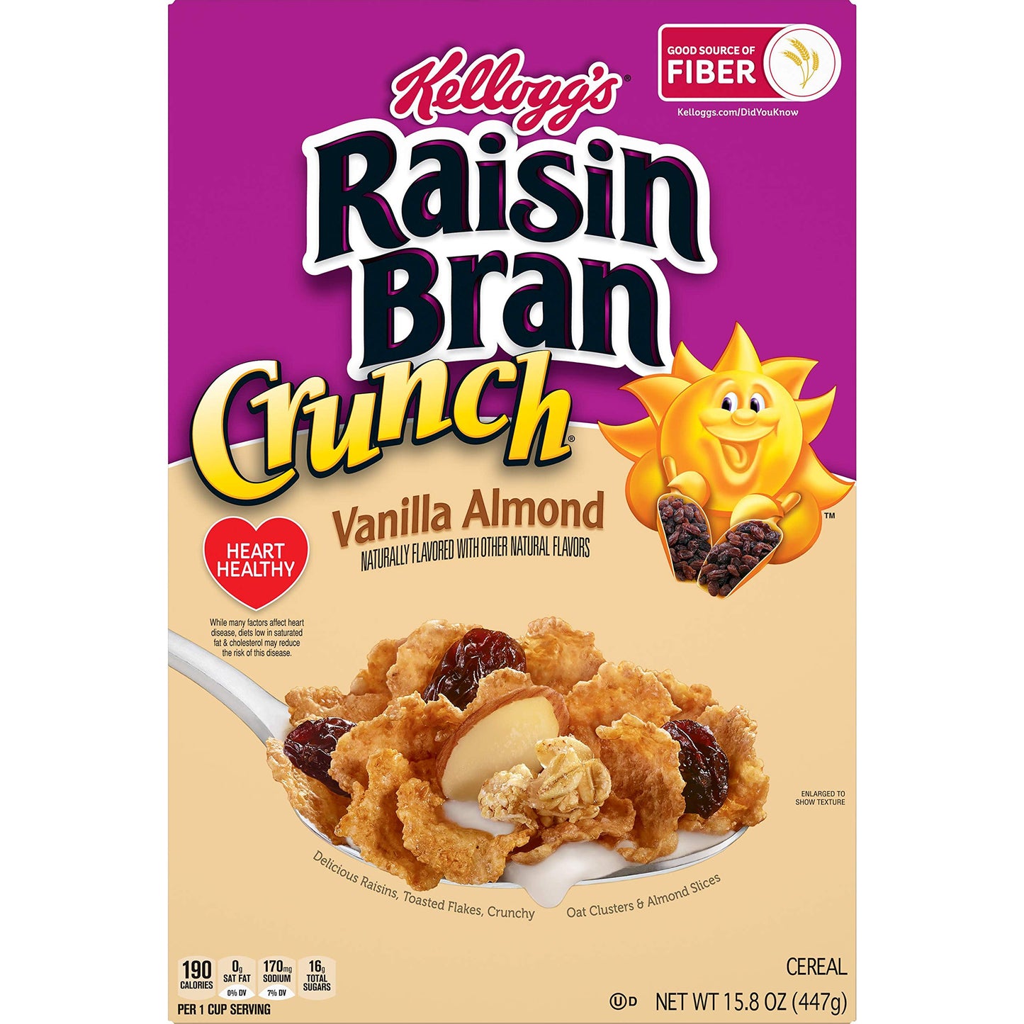 Raisin Bran Kellogg's Vanilla Almond Crunch Cereal 447 g - Vanilla almond crunch cereal, 447g!