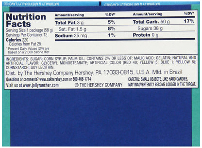 JOLLY RANCHER Chews Mix Fruits, 58Gram - Blue Raspberry, Cherry, Apple, Watermelon - Fun and fruity JOLLY RANCHER Chews Mix Fruits, 58g of assorted flavors.