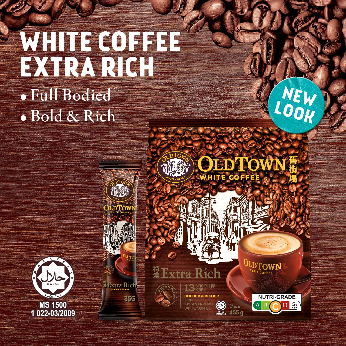 Old Town White Coffee Extra Rich: 13 Sachets x 35g Each - Malysia's Finest Strong Coffee