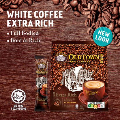 Old Town White Coffee Extra Rich: 13 Sachets x 35g Each - Malysia's Finest Strong Coffee