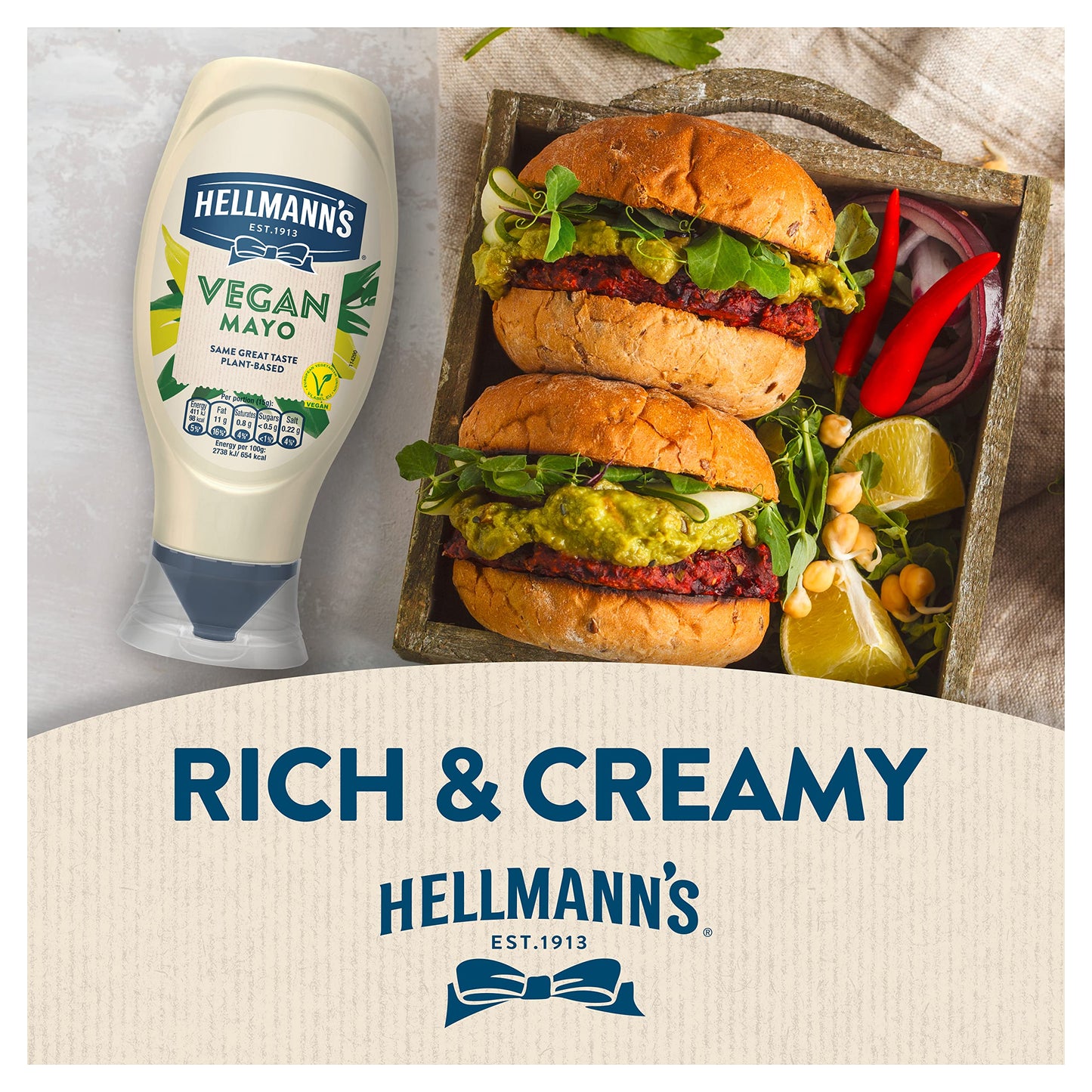 Hellmann's Vegan Mayonnaise, 14.54 fl oz / 430 ml / 394 g - Plant-based vegan mayonnaise.