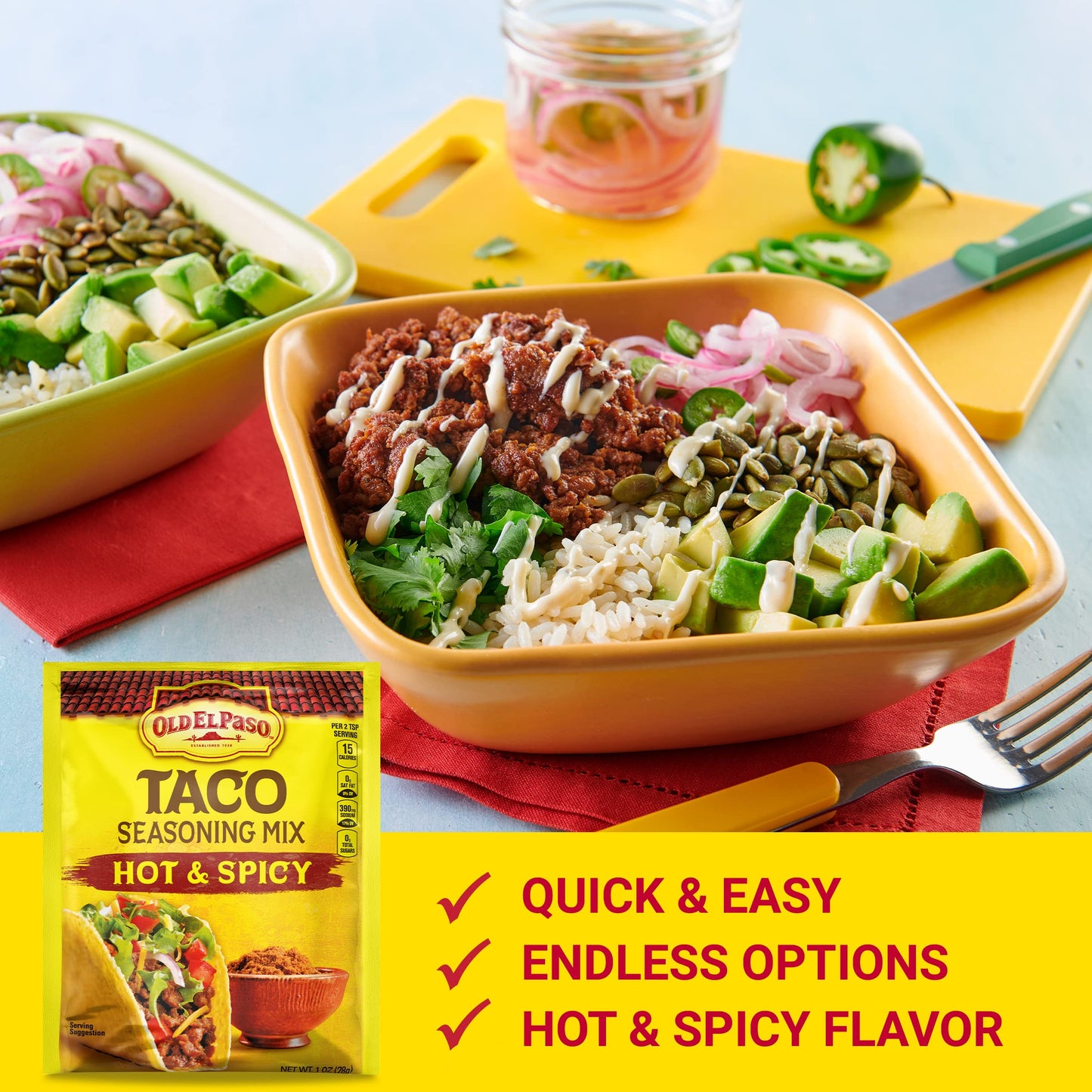 Old El Paso Taco Seasoning Mix Hot & Spicy, Yellow & Brown, 28 g - "Bold and spicy!"