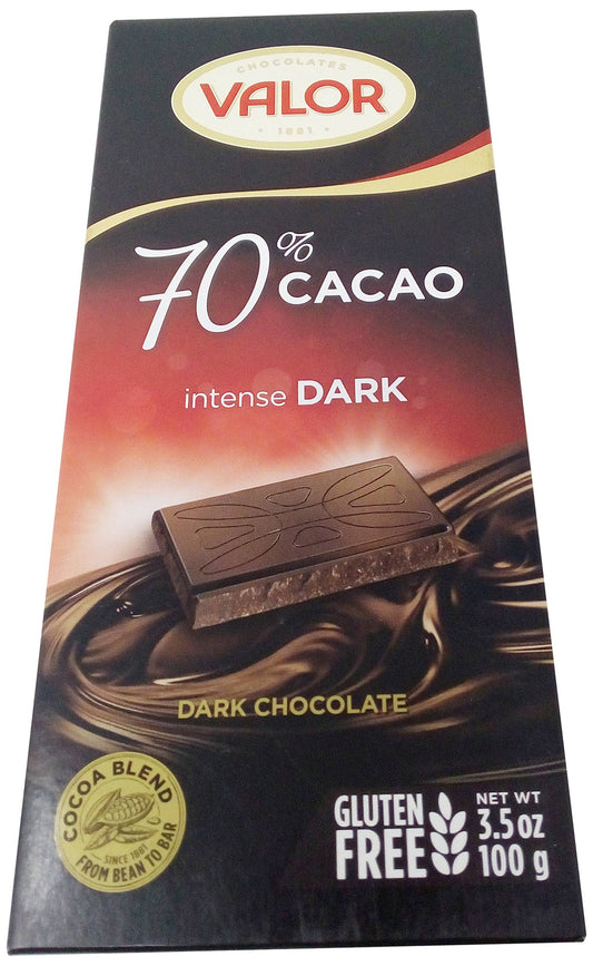 Valor Dark Chocolate - 70 Percent Cacao, 100g Carton