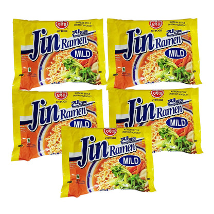 Ottogi Jin Ramen Korean Style Vegetarian Instant Noodles Mild Flavor 120g (Pack of 5) The Product of Korea - "Korean vegetarian noodles!"